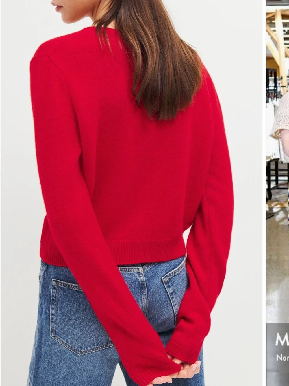 Reformation Clara Cashmere Crew Cardigan in a vibrant red color